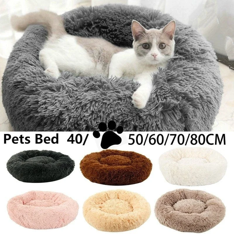 7 Colors round Plush Cat Bed Dog House Puppy Cushion Pet Sleep Winter Warm Blanket Fluffy Soft Pet Bed