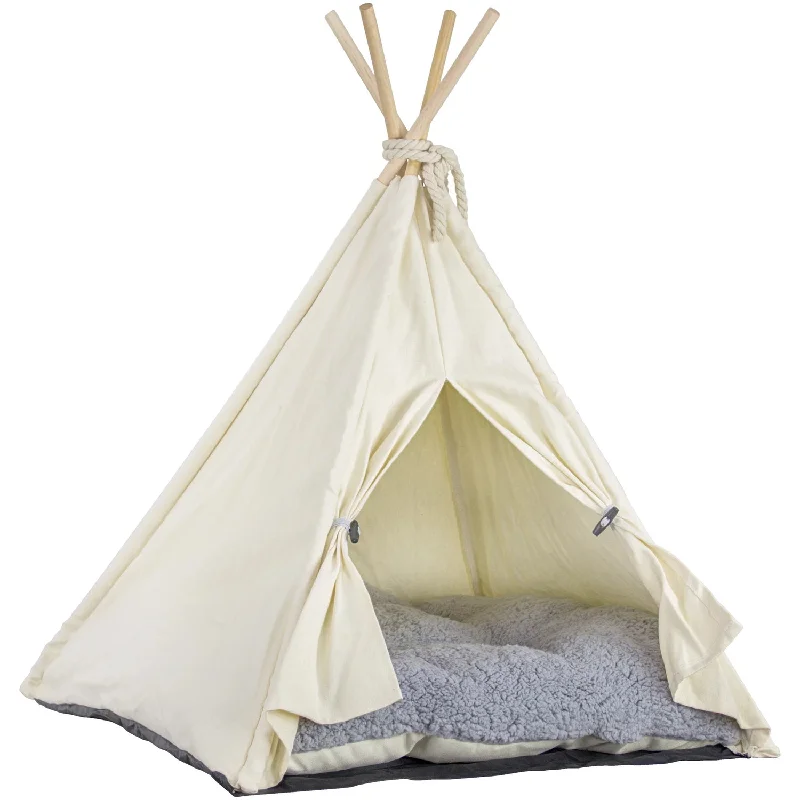 American Art Decor Pet Teepee Portable Dog & Cat Bed with Cushion - Beige