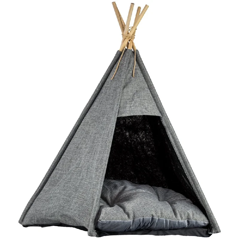 American Art Decor Pet Teepee Portable Dog & Cat Bed with Cushion - Grey