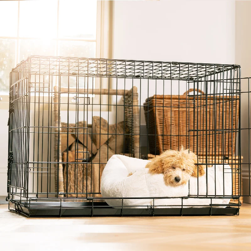 Cozy & Calming Puppy Cage Bed in Calming Anti-Anxiety Cream Faux Fur by Lords & Labradors