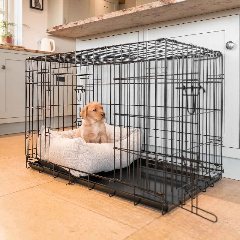 Cozy & Calming Puppy Cage Bed in Herringbone Tweed by Lords & Labradors