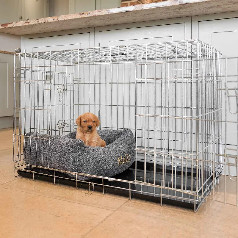 Cozy & Calming Puppy Cage Bed In Granite Bouclé by Lords & Labradors