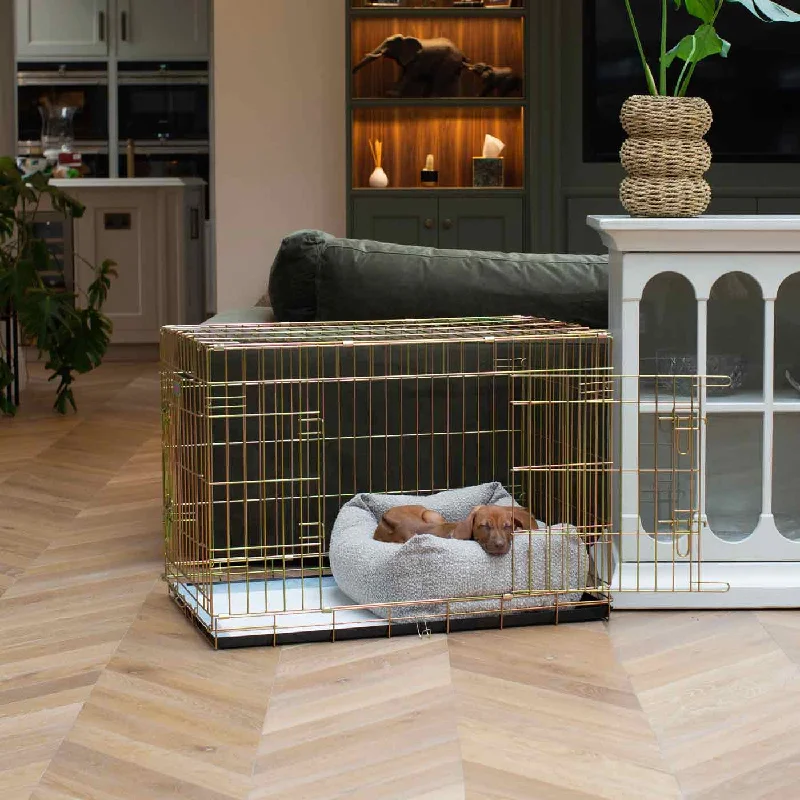 Cozy & Calming Puppy Cage Bed In Mink Bouclé by Lords & Labradors