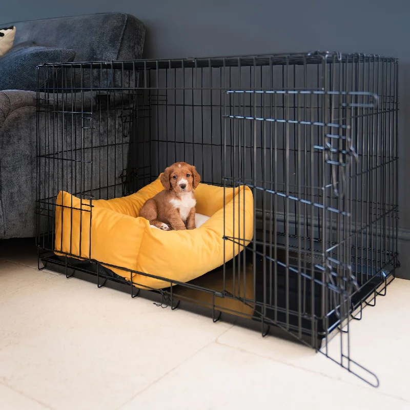 Cosy & Calming Puppy Crate Bed With Removable Covers In Saffron Velvet By Lords & Labradors