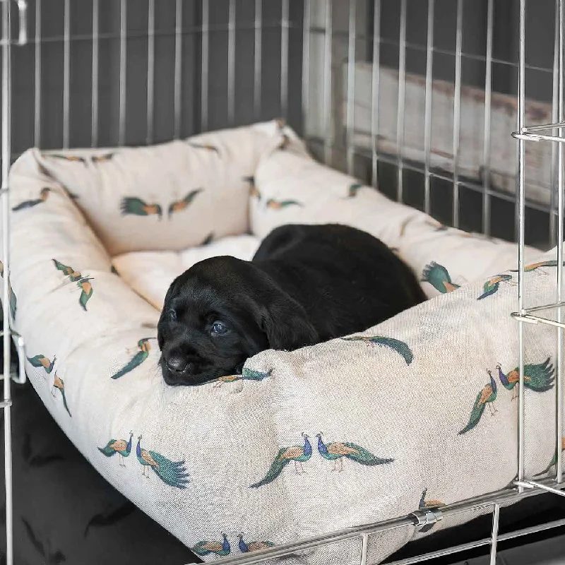 Cozy & Calming Puppy Cage Bed in Woodland Peacock by Lords & Labradors