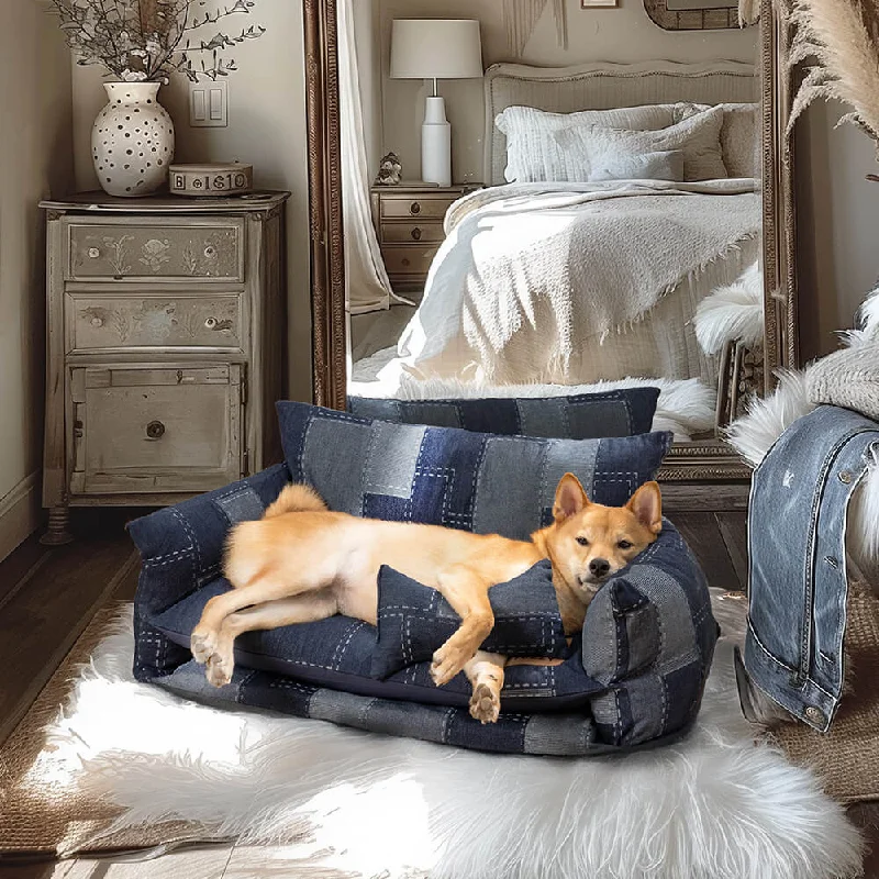 Denim Patchwork Style Pet Double Layer Sofa Dog Sofa Bed