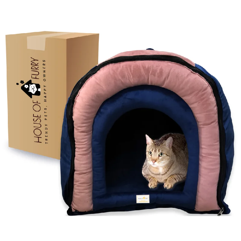 House of Furry Premium Tunnel House for Dogs and Cats (Pink/Dark Blue)