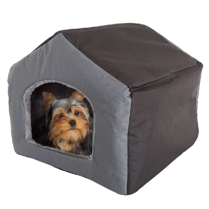 Indoor Dog House – Covered Dog Bed with House Shape and Removable Sherpa Lined Pad – Pet Tent for Cats or Dogs up to 35Lbs by PETMAKER (Gray)