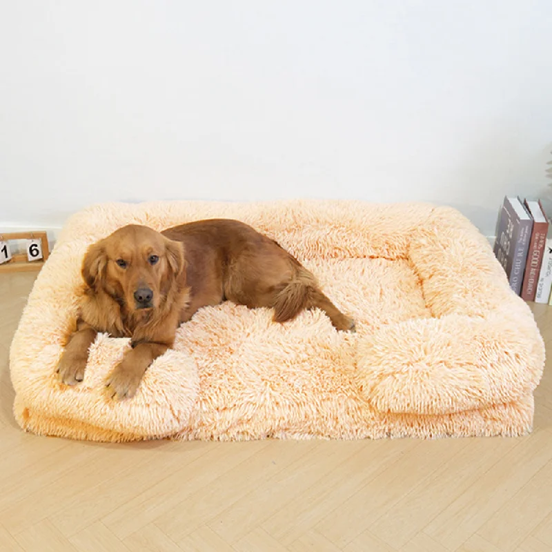 Long Plush - Square Surround Support Deep Sleep Dog Bed