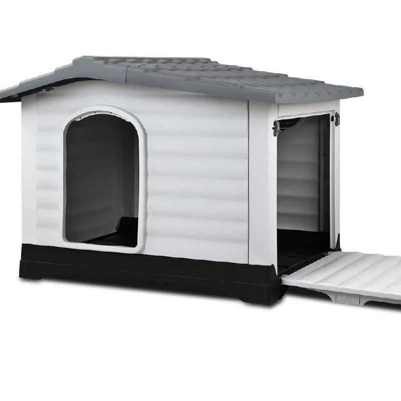 Outdoor Dog House, Waterproof Plastic Kennel Large, Grey