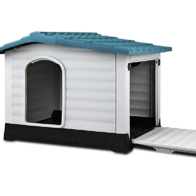 Outdoor Dog House, Waterproof Plastic Kennel Large, Blue