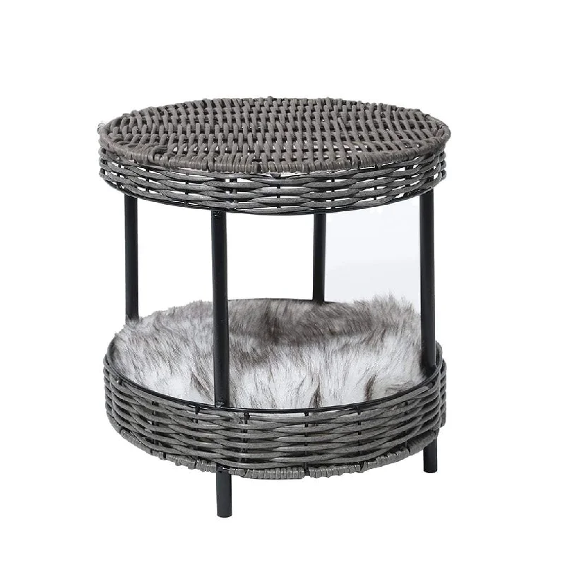 PaWz Rattan Pet Bed Elevated Raised Cat Dog House Wicker Basket Kennel Table