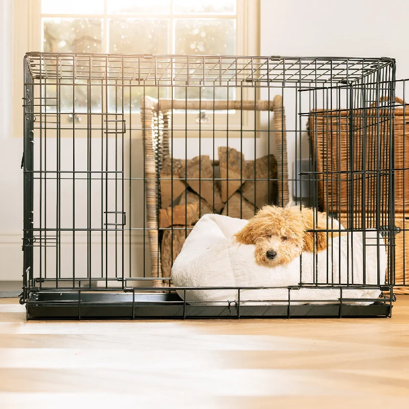 Personalised Cosy & Calming Puppy Crate Bed in Calming Anti-Anxiety Cream Faux Fur by Lords & Labradors