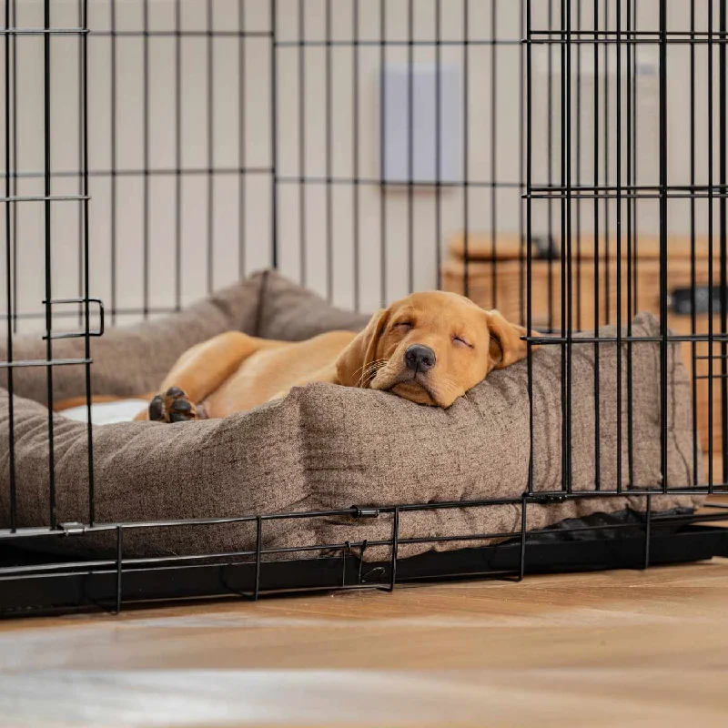 Personalised Cosy & Calming Puppy Crate Bed In Inchmurrin Umber By Lords & Labradors