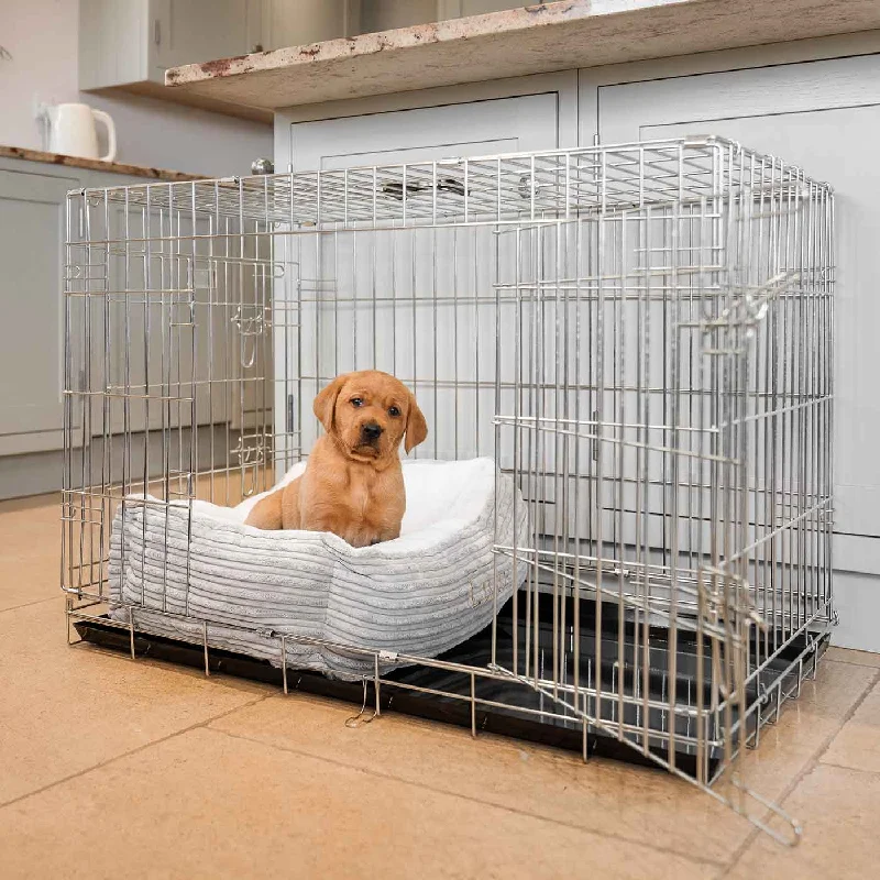 Personalised Cosy & Calming Puppy Crate Bed in Light Grey Essentials Plush by Lords & Labradors