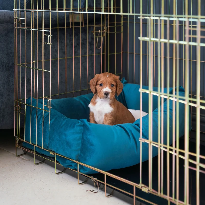 Personalised Cosy & Calming Puppy Crate Bed In Marine Velvet By Lords & Labradors