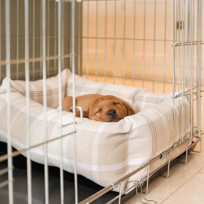 Personalised Cosy & Calming Puppy Crate Bed in Balmoral Natural Tweed by Lords & Labradors