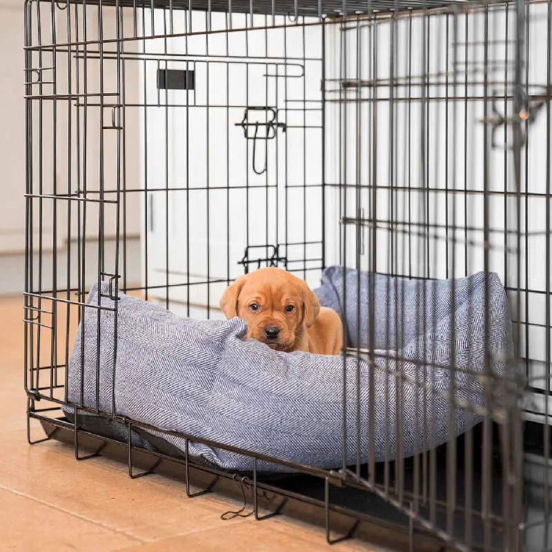 Personalised Cosy & Calming Puppy Crate Bed in Oxford Herringbone Tweed by Lords & Labradors