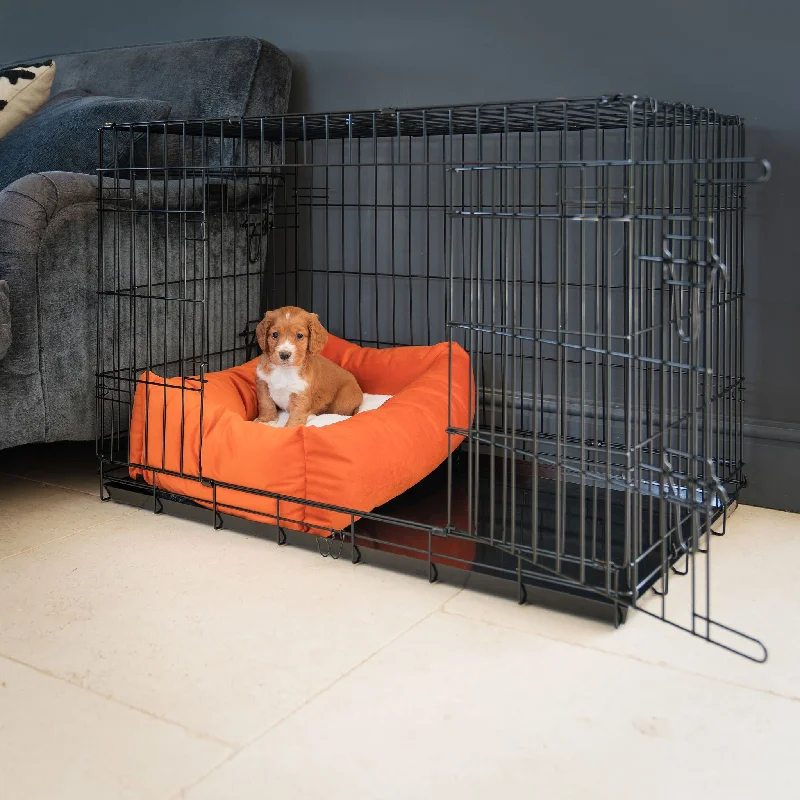 Personalised Cosy & Calming Puppy Crate Bed In Pumpkin Velvet By Lords & Labradors