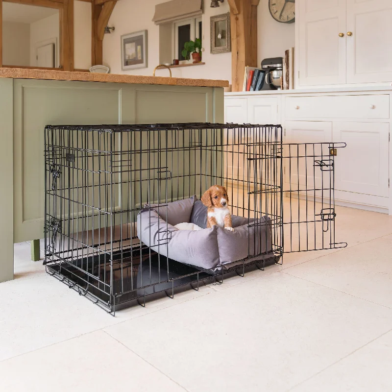 Personalised Cosy & Calming Puppy Crate Bed In Silt Velvet By Lords & Labradors