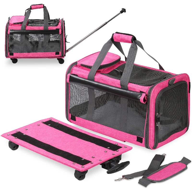 Pet Carrier with Detachable Wheels for Small and Medium Dogs & Cats - Pink