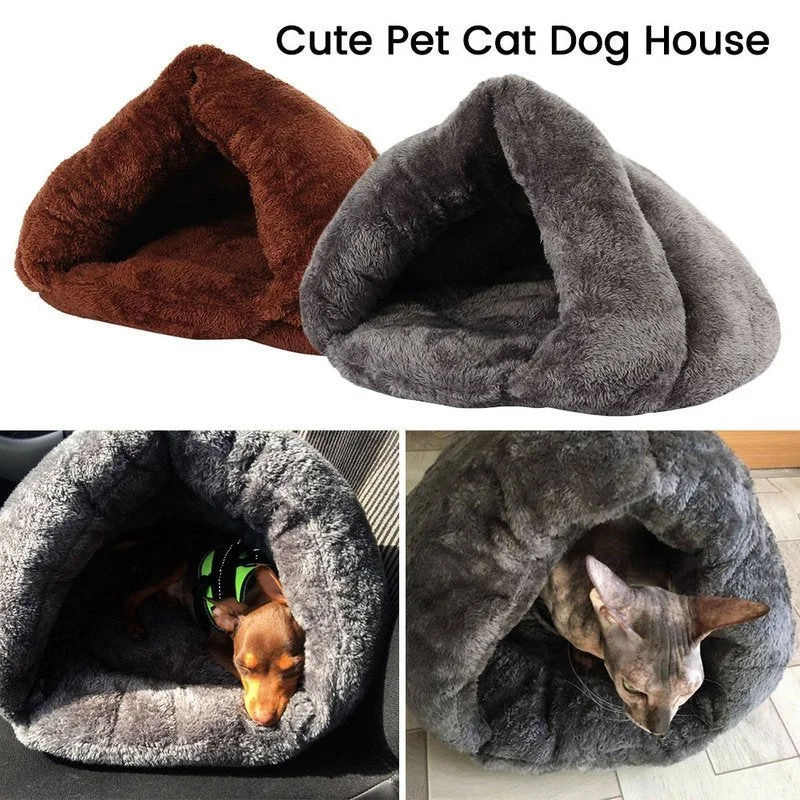 Pet Cat Dog Nest Bed Puppy Soft Warm Cave House Winter Sleeping Bag Mat Pad