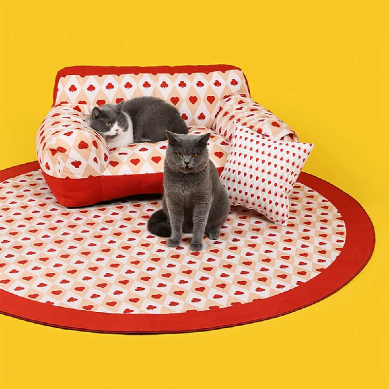 Retro Red Heart Poker Pet Sofa Fully Support Dog Sofa Bed