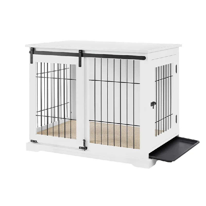 Sliding Door Wooden Dog Crate, White