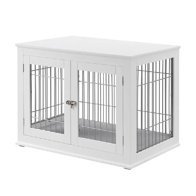 Solid Top Wooden Dog Crate, White