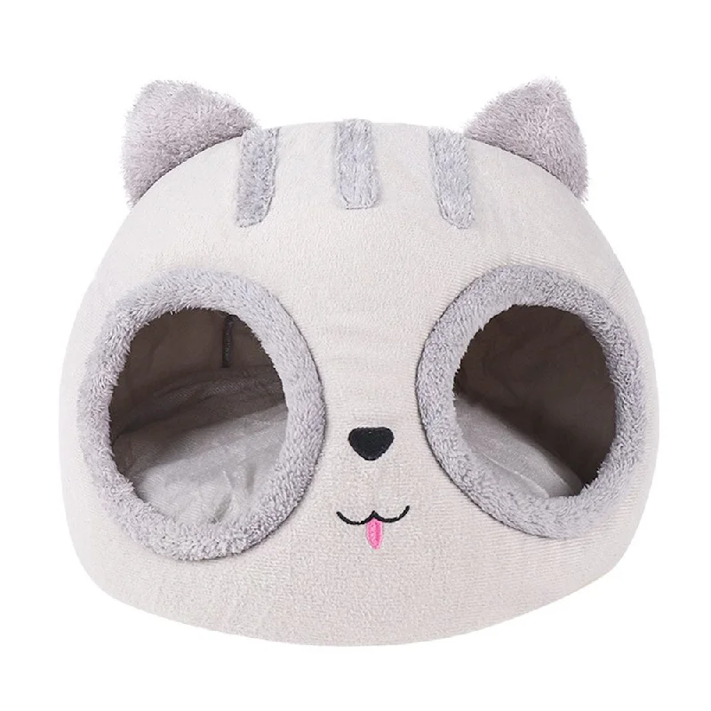 Tiyuyo Cat Head Shaped Washable Kitty Beds Indoor Detachable Semi-Closed Pet House