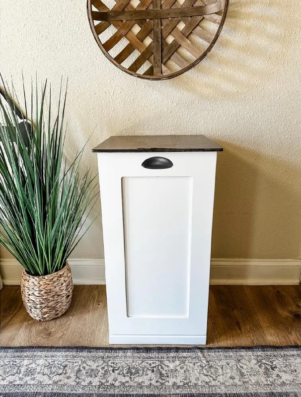 Single style pet food storage in white with a dark brown stain top