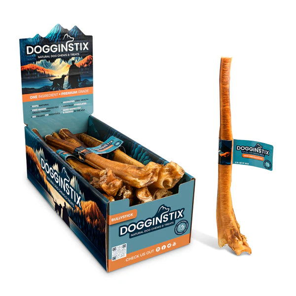 DOGGINSTIX Bully Sticks 12" Jumbo Natural Dog Chews & Treats