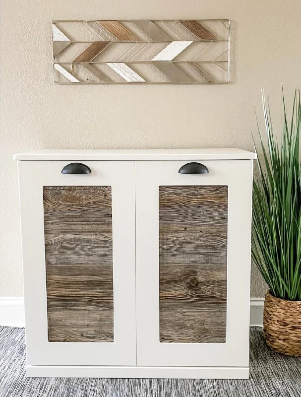 Double style pet food storage in white with a cedar look front farmhouse style - more colors