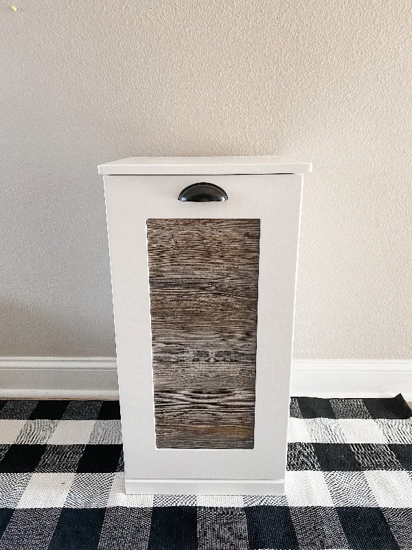 Single style pet food storage in white with a cedar look front farmhouse door