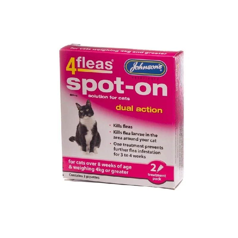 Johnsons 4Fleas Dual Action Spot On For Cats Over 8 Weeks (Cats Over 4kg) - 2 treatment Pack