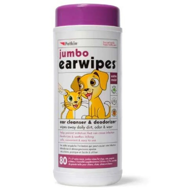 Petkin Jumbo Ear Wipes 80 Wipe Tub