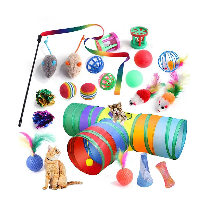 PAWS ASIA Factory Colorful Funny Interactive Foldable Tunnel Fish Mouse Cat Toy Set 24 Pack