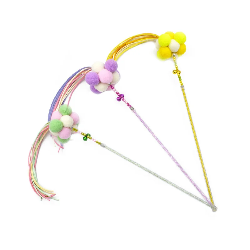 PAWS ASIA Manufacturers Plastic Colorful Tassel Interactive Teaser Cat Toy Wand With Bell