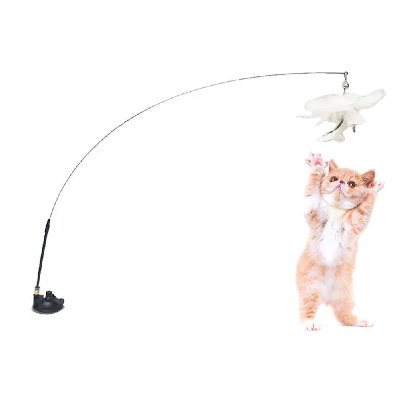 PAWS ASIA Manufacturers Steel Wire Interactive Suction Cup Long Stick Cat Toy With Feather