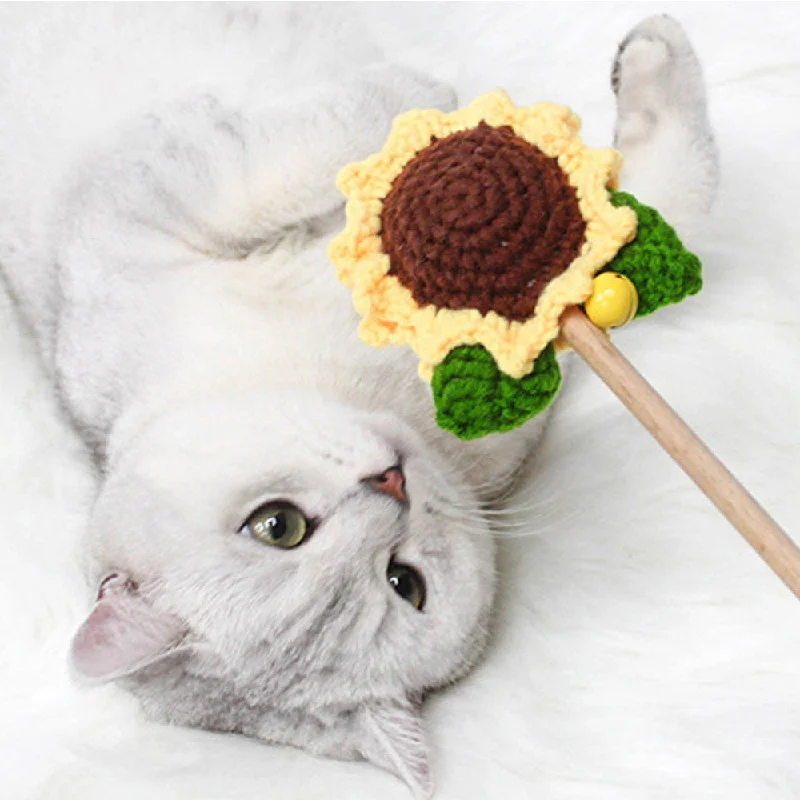 PAWS ASIA Wholesale Handmade Cute Sunflower Interactive Teaser Wand Funny Cat Toy Stick