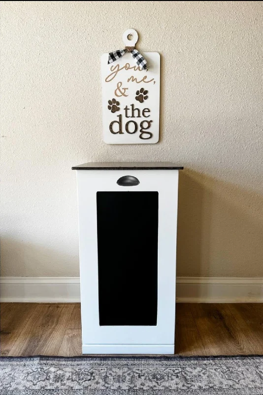 Single style pet food storage in white with a chalkboard front and stain top