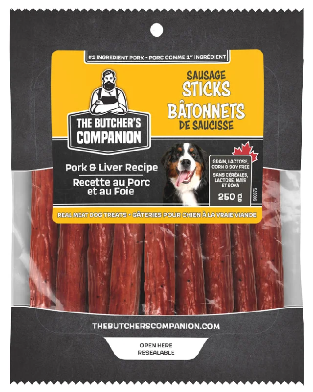 THE BUTCHER'S COMPANION Sausage Sticks Pork & Liver Recipe Real Meat Dog Treats 250g