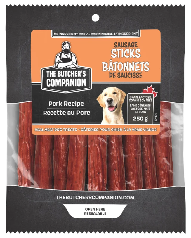 THE BUTCHER'S COMPANION Sausage Sticks Pork Recipe Real Meat Dog Treats 250g